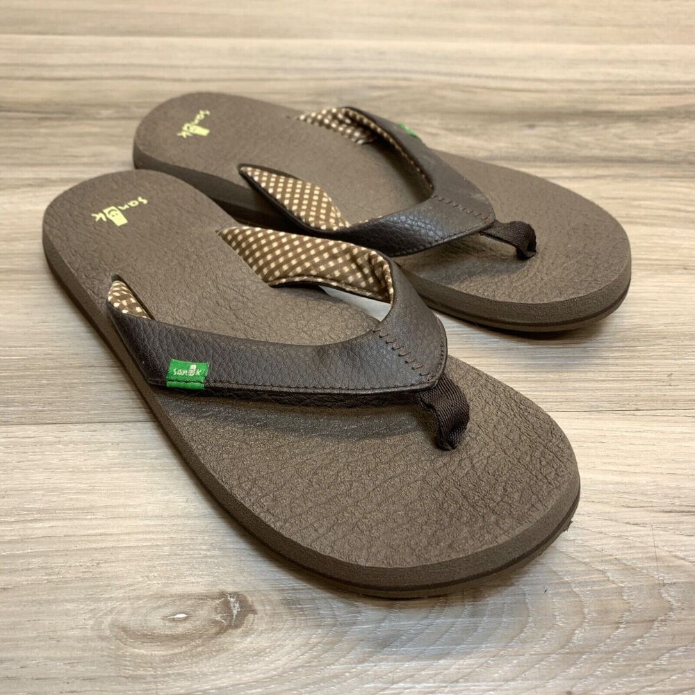 Sanuk Womens Size 6 EU 37 Yoga Mat Flip Flops Brown Thong Flat Sandals